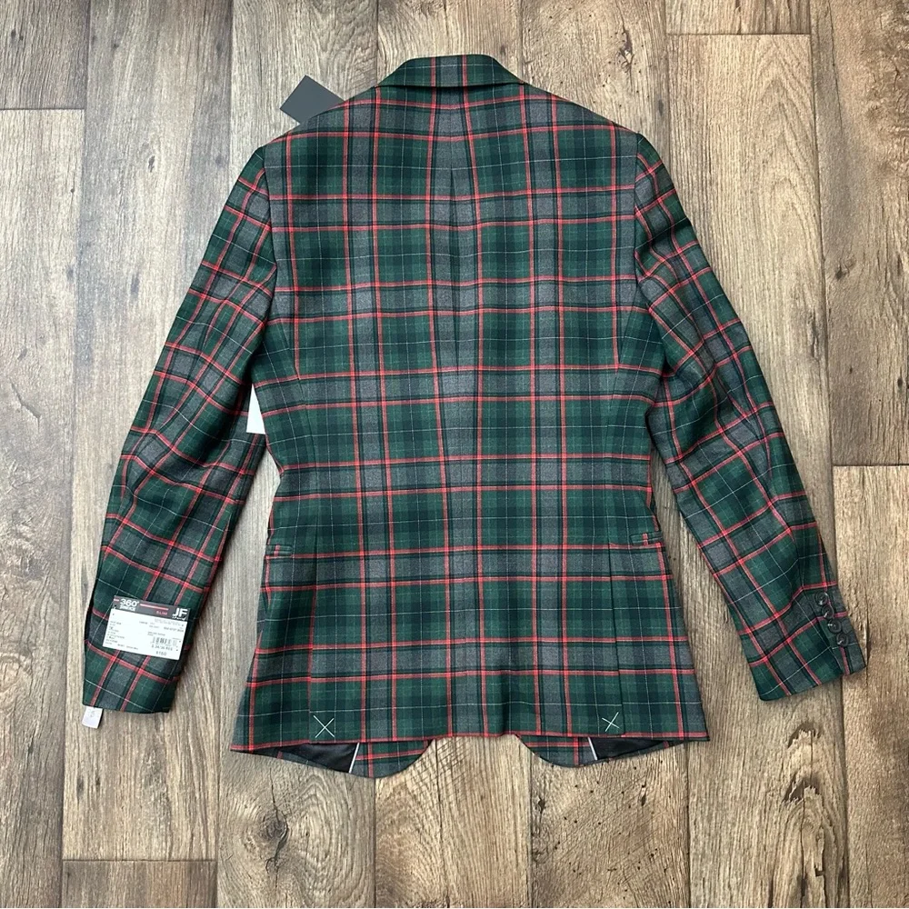 JF J Ferrar Sports Coat Slim Suit Jacket Men's S 34/36 Reg Plaid Red Green